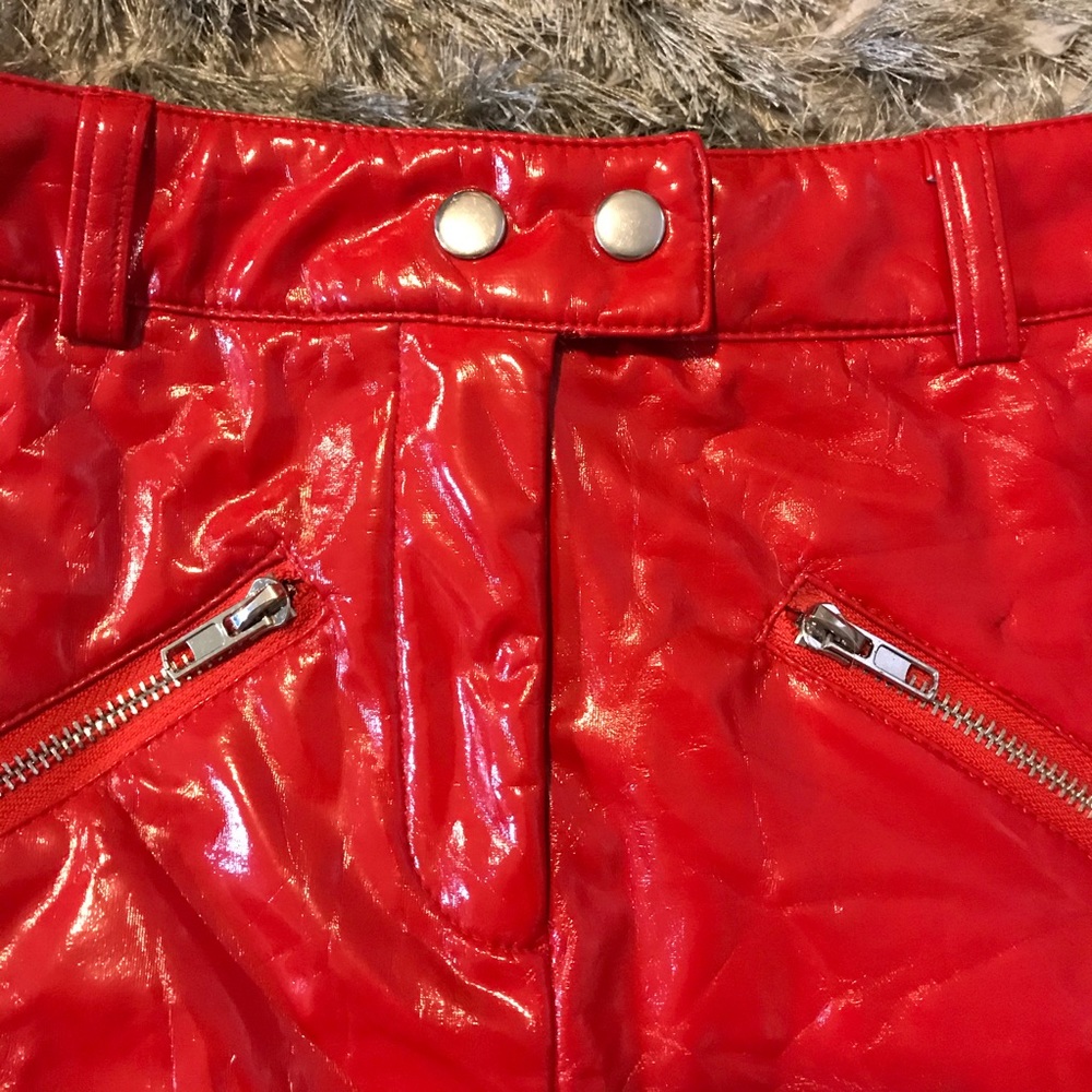 Patent leather red skirt
